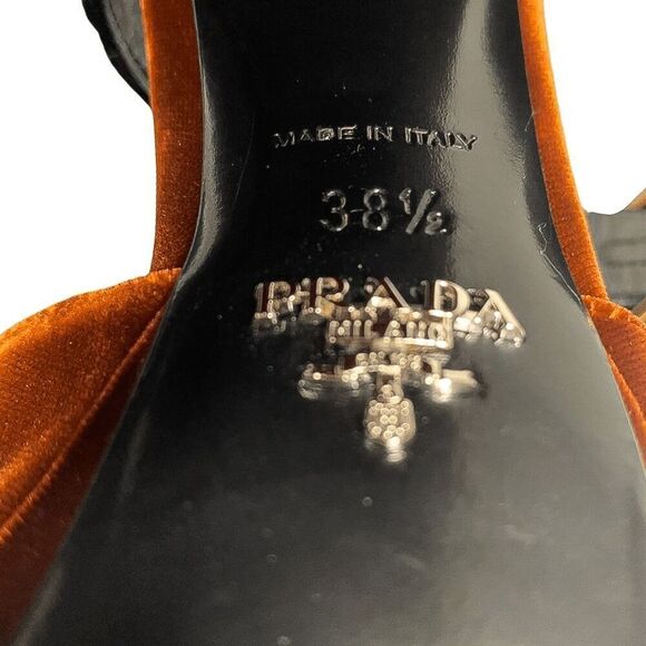 Prada Two-Tone Platform Velvet Strappy Sandals EU 38.5 Orange Chunky High Heel - Picture 7 of 11